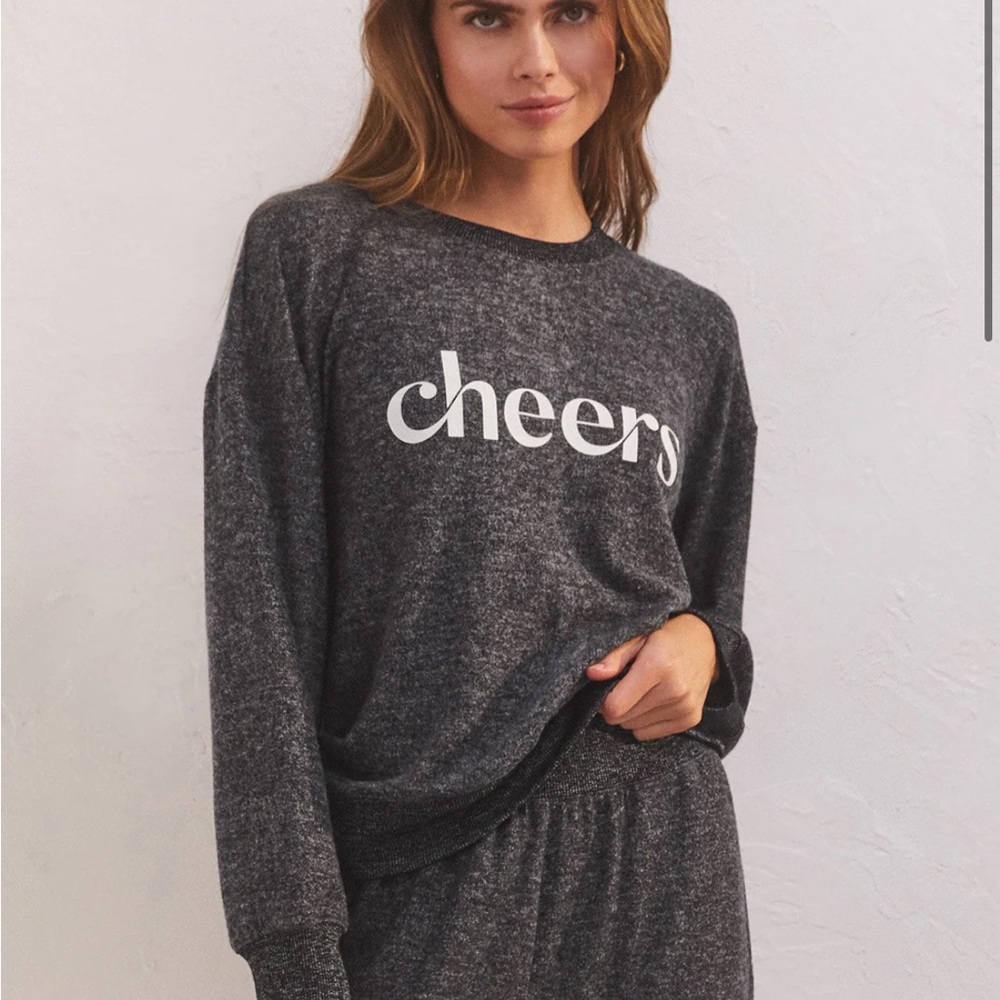 Z Supply Cheers Brushed Fleece Long Sleeve Pullover Top